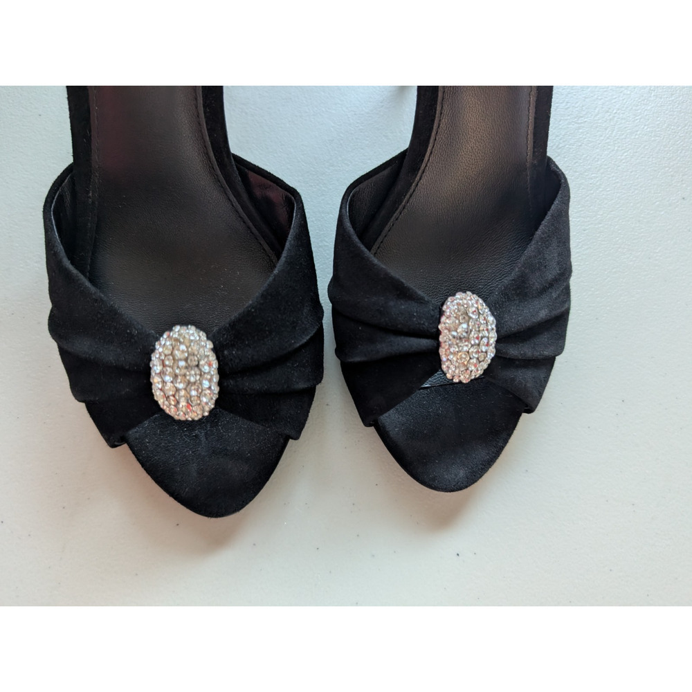 NIB Veronica Beard Genevieve Embellished Peep-Toe Sandal Sz US 7.5M Black - Picture 7 of 13